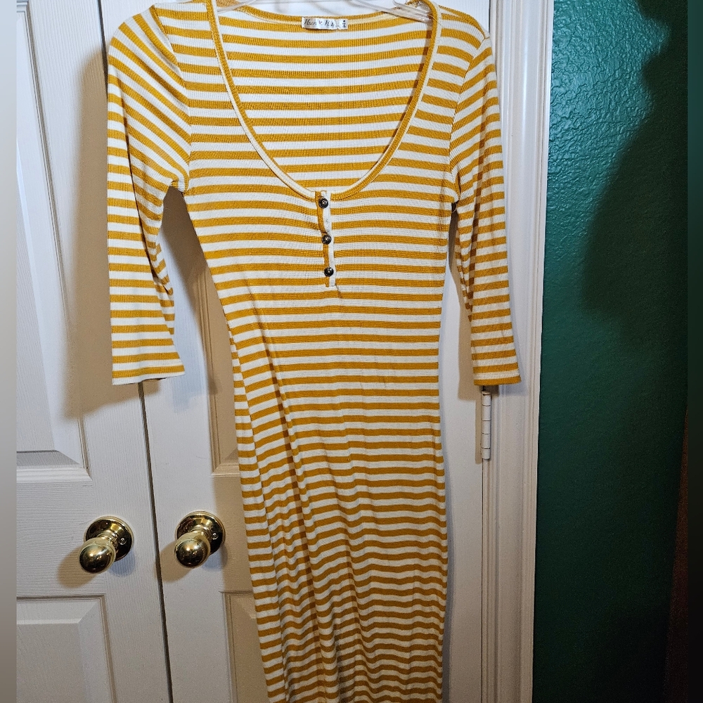 Hearts & Hips knit Striped Yellow Dress